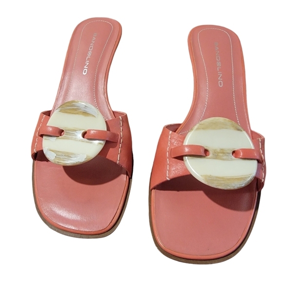 Bandolino Shoes - Bandolino Blackfords Coral Leather Open Toe Mules‎ Shell Embellishment 6.5M